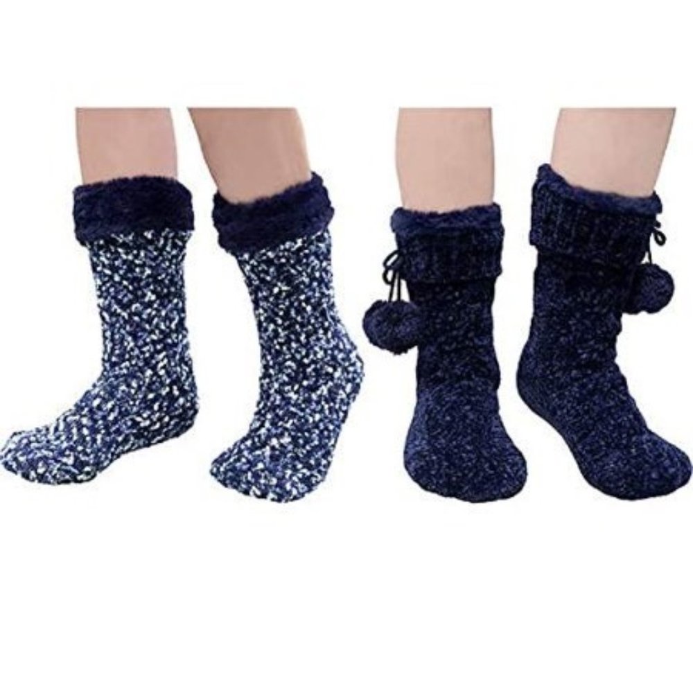 NWT Jane and Bleecker Women's 2-Pack Slipper Socks Navy Blue Size 4-10 $40 A253
